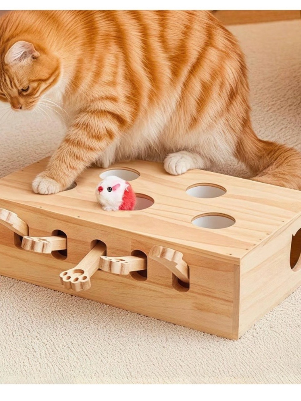 Wooden Interactive Cat Puzzle Toy - Natural